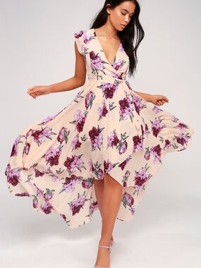 NWT Lulus French Countryside Blush Floral Print High-Low Dress Medium